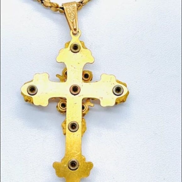Miriam Haskell Jeweled Cross Pendant & Necklace Very Rare Vintage In Euc - Picture 7 of 8